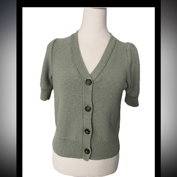 Madewell 100% Cotton Short Sleeve Button Front Sweater Small - Picture 1 of 5